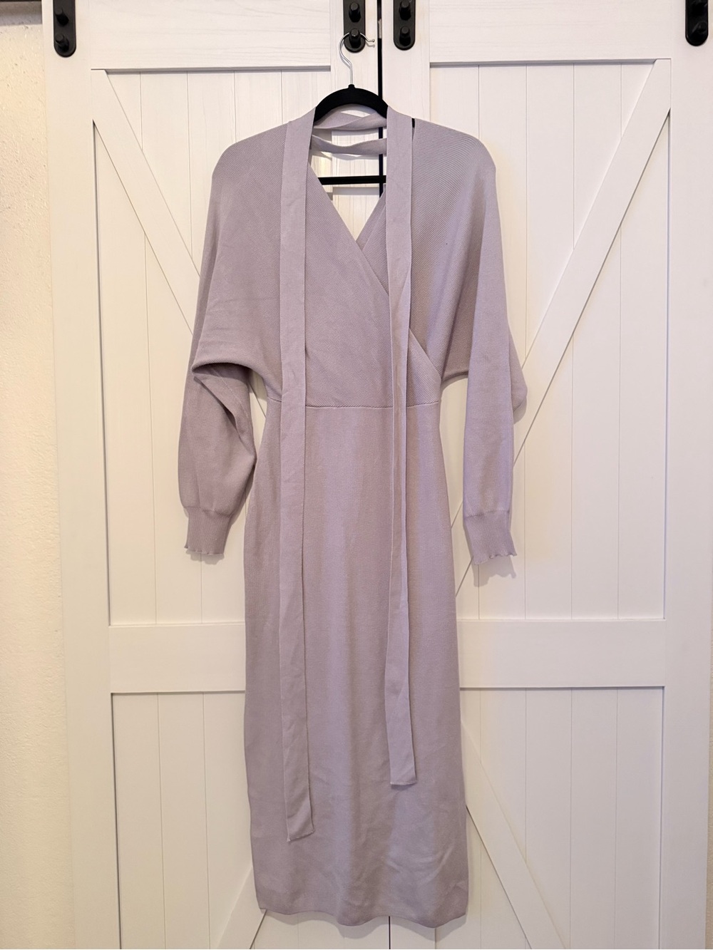 V Neck Sweater Dress Wrap Batwing Long Sleeve Backless Bodycon Dress with Belt